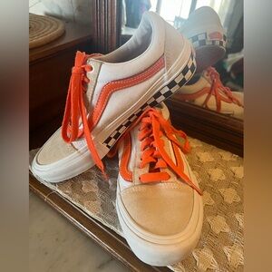 VANS Old Skool Era Pro Skate Streetwear Sneakers Checkered and Orange Men's Sz 5